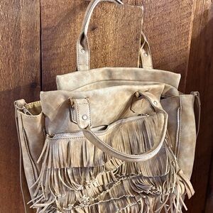 Fringe Tan Leather Tote Bag